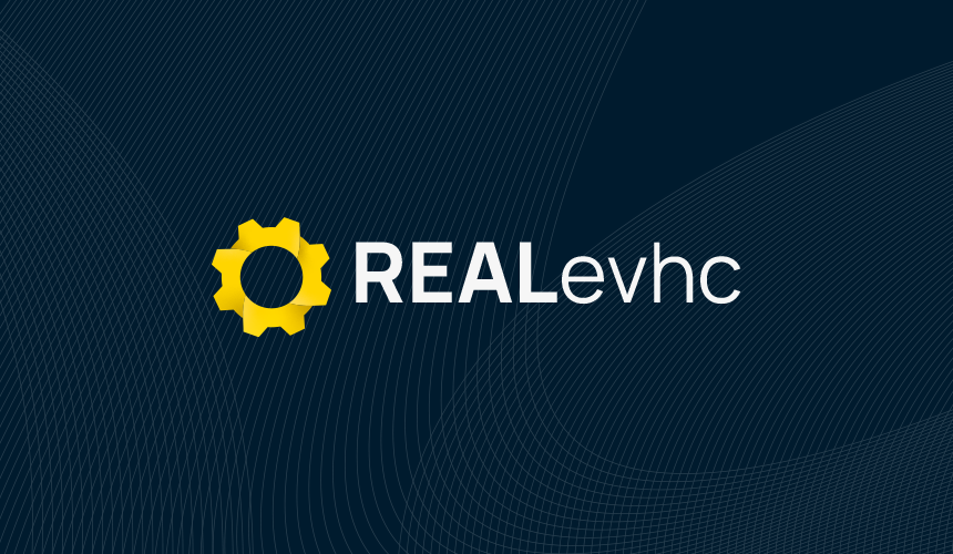 Icon for REALevhc, features light blue cog and the word REALevhc in the middle