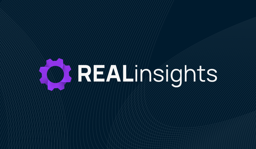 Icon for REALinsights, features light blue cog and the word REALinsights in the middle